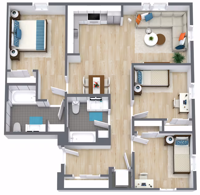 Three Bedroom 730 floor plan